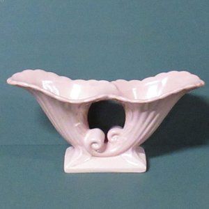 Vtg Abingdon Double Cornucopia Vase Pink / Salmon